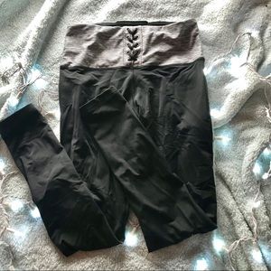 PINK lace up grey waistband leggings high waisted